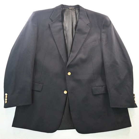 Vtg Austin Reed 46L Black 100%‎ Wool Gold Button USA Blazer Jacket Sport Coat